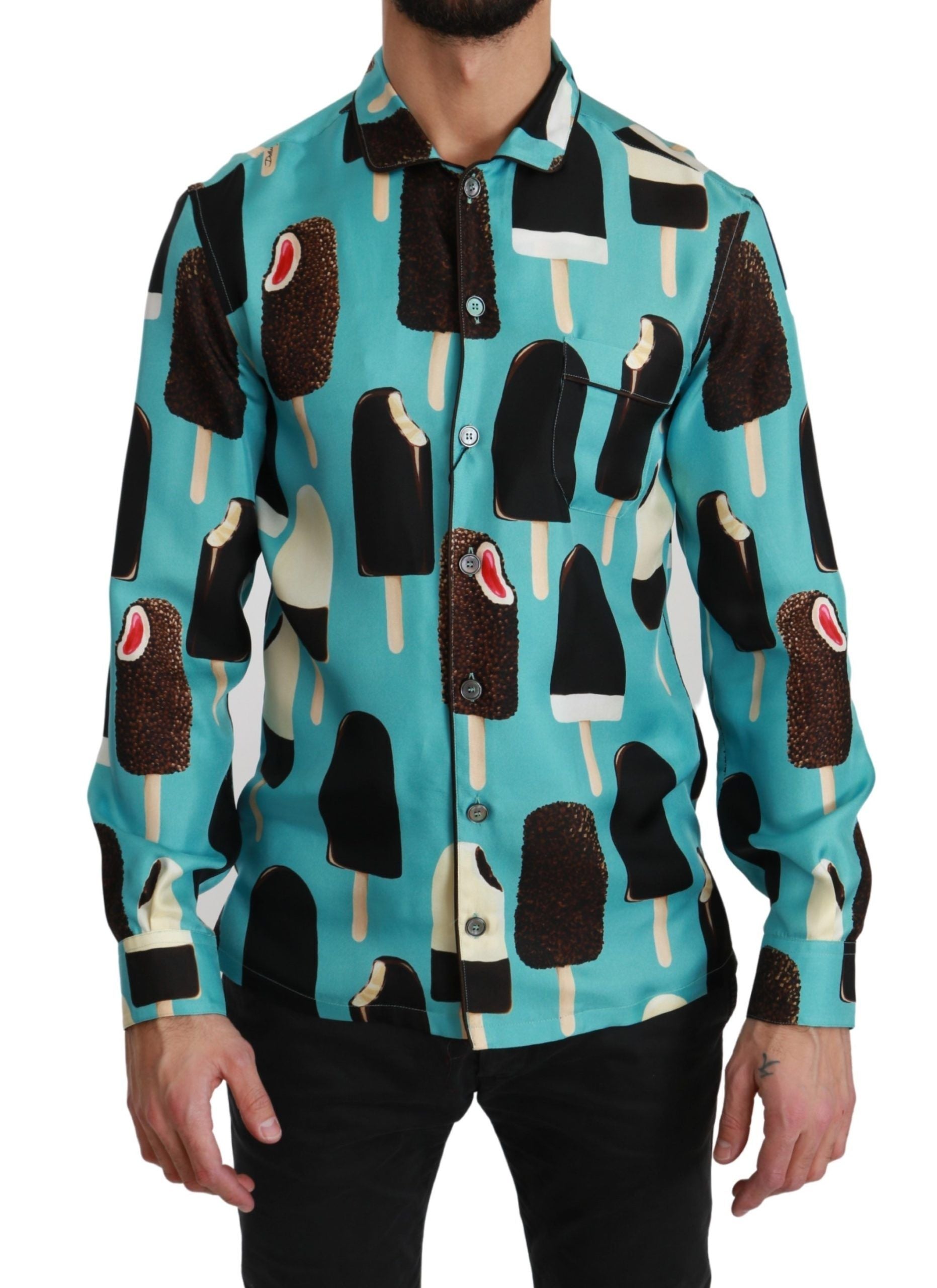 Dolce & Gabbana Exclusive ice cream print silk blend shirt